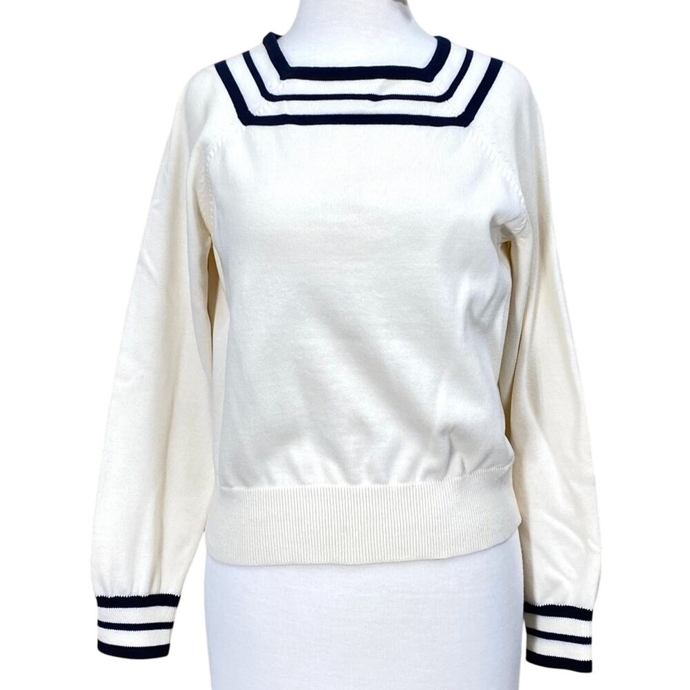 Liz Claiborne Liz Co Pullover Sweater Wmns M Hvy Knit Square Raglan Nautical Vtg